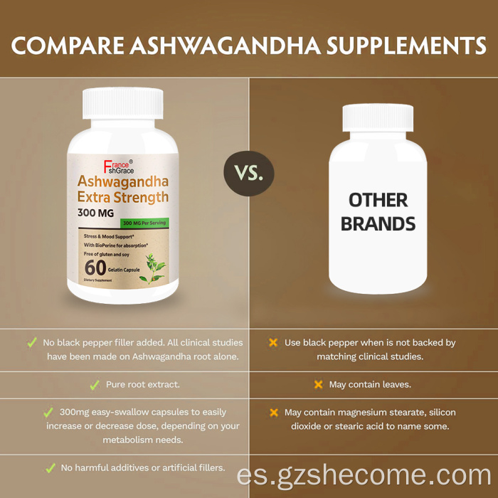 Suplemento orgánico de ashwagandha para adultos alivio del estrés